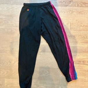 Aviator Nation Sweatpants, Size XS, Black with colorful stripes